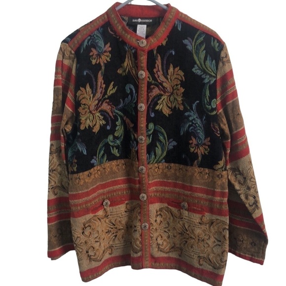 Sag Harbor Vintage Style Jacquard Pattern Collarless Jacket Coat Size 16 - Picture 13 of 14